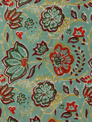 Light Green Maroon red Hand Block Printed Cotton Fabric Per Meter - F001F2009