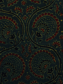 Green Brown Black Ajrakh Hand Block Printed Cotton Blouse Fabric - BPA019