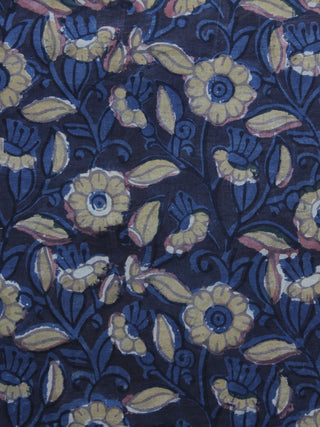 Indigo Blue Brown Pink Ivory  Hand Block Printed Cotton Fabric Per Meter - F001F1134