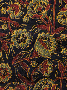 Black Olive Green Yellow Ajrakh Hand Block Printed Cotton Blouse Fabric - BPA0123