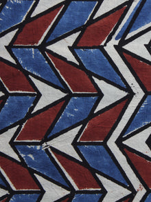 Ivory Red Blue Ajrakh Printed Cotton Fabric Per Meter - F003F1175
