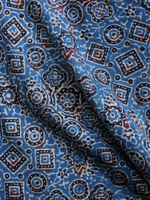 Indigo Black Ivory Ajrakh Printed Cotton Fabric Per Meter - F003F1522