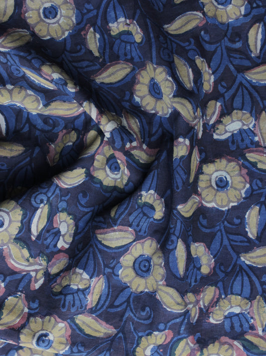 Indigo Blue Brown Pink Ivory  Hand Block Printed Cotton Fabric Per Meter - F001F1134