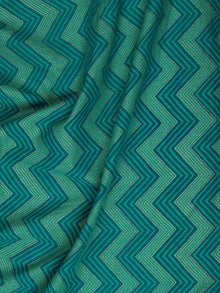 Green Blue Golden Block Printed Cotton Fabric Per Meter - F001F2383