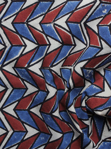 Ivory Red Blue Ajrakh Printed Cotton Fabric Per Meter - F003F1175