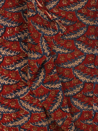 Red Indigo Brown Hand Block Printed Modal Cotton Fabric Per Meter - F001F2144