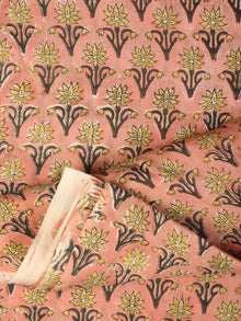 Coral Grey Yellow Hand Block Printed Cotton Fabric Per Meter - F001F2176