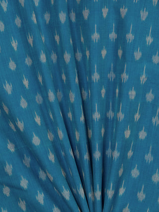 Blue Grey Pochampally Hand Weaved Ikat Mercerised Cotton Fabric Per Meter - F002F1753