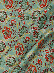 Light Green Maroon red Hand Block Printed Cotton Fabric Per Meter - F001F2009