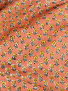 Coral Yellow Green Hand Block Printed Cotton Fabric Per Meter - F001F2312