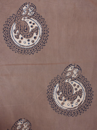 Brown Beige Blue Hand Block Printed Cotton Fabric Per Meter - F0916187