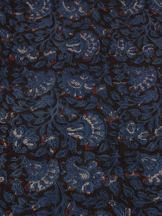 Indigo Maroon Hand Block Printed Cotton Cambric Fabric Per Meter - F0916118