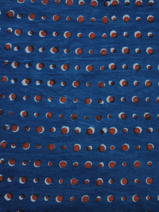 Indigo Red Ivory Hand Block Printed Cotton Fabric Per Meter - F003F1317