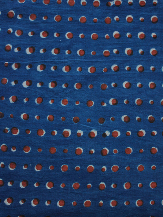 Indigo Red Ivory Hand Block Printed Cotton Fabric Per Meter - F003F1317