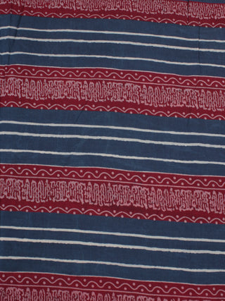 Indigo Ivory Maroon Ajrakh Block Printed Cotton Fabric Per Meter - F0916674