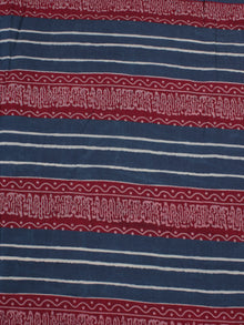 Indigo Ivory Maroon Ajrakh Block Printed Cotton Fabric Per Meter - F0916674