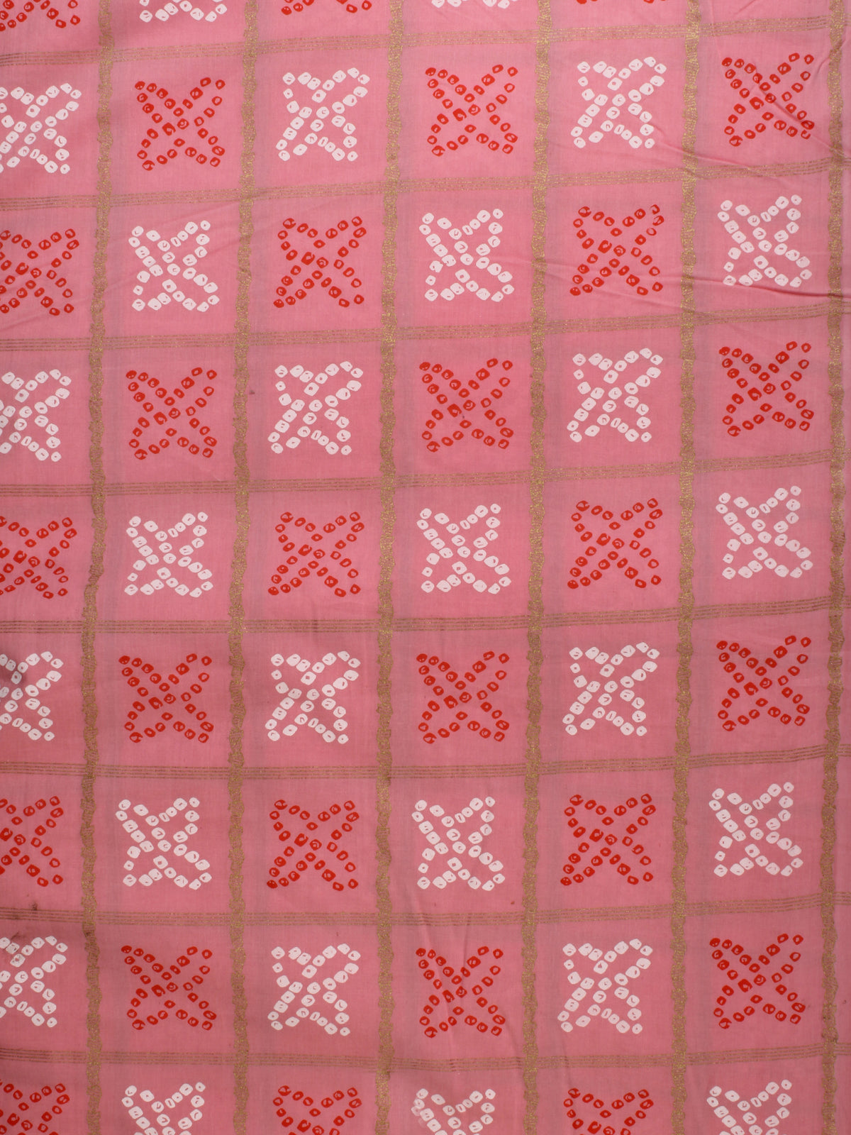 Pink Red White Block Printed Cotton Fabric Per Meter - F001F2205