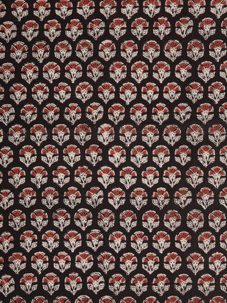 Black Maroon Beige Hand Block Printed Cotton Fabric Per Meter - F001F1736
