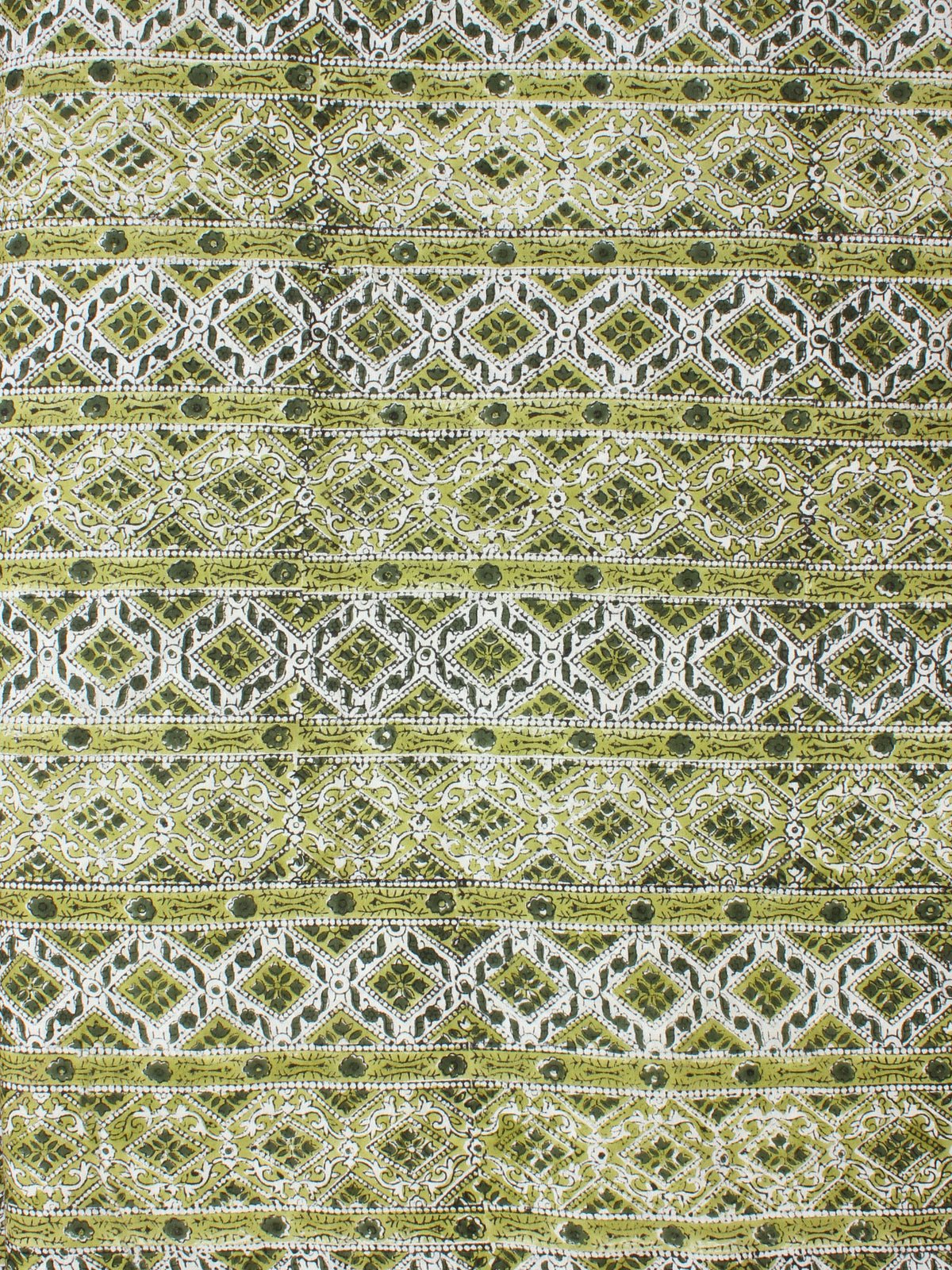 White Green Hand Block Printed Cotton Fabric Per Meter - F001F2266