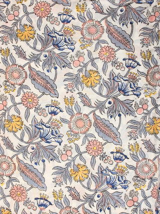 White Grey Peach Hand Block Printed Cotton Fabric Per Meter - F001F2160