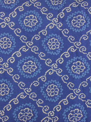 Indigo Ivory Bandhini Hand Block Printed Cotton Fabric Per Meter - F001F2054