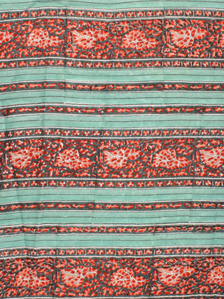 Green Red Peach Hand Block Printed Cotton Fabric Per Meter - F001F2332