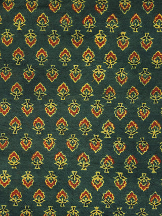 Green Yellow Ajrakh Hand Block Printed Cotton Blouse Fabric - BPA0105