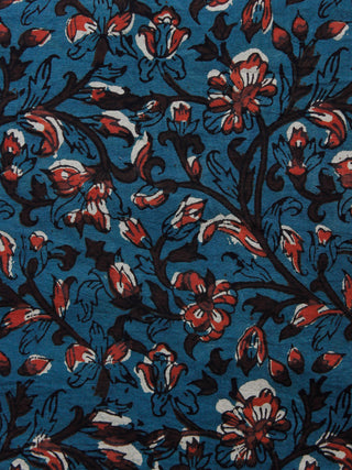 Blue Black Red Hand Block Printed Cotton Fabric Per Meter - F001F1332