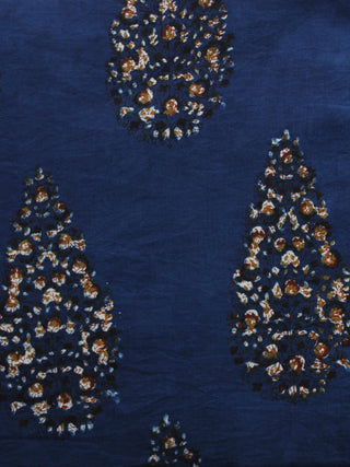 Indigo Peanut Brown Hand Block Printed Cotton Fabric Per Meter - F003F1302