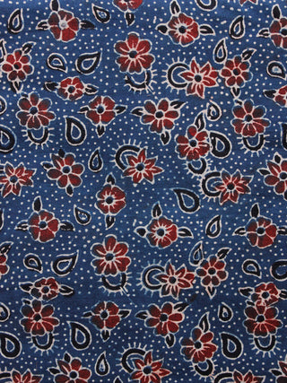 Indigo Red Black Ivory Ajrakh Hand Block Printed Cotton Fabric Per Meter - F003F1576