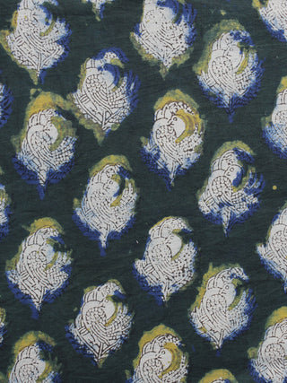 Military Green Ivory Mustard Yellow Hand Block Printed Cotton Fabric Per Meter - F001F1142