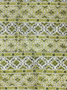 White Green Hand Block Printed Cotton Fabric Per Meter - F001F2266