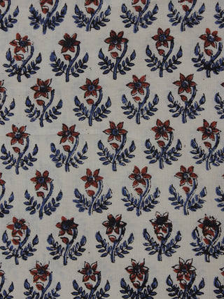 Beige Maroon Indigo Black Hand Block Printed Cotton Fabric Per Meter - F001F894