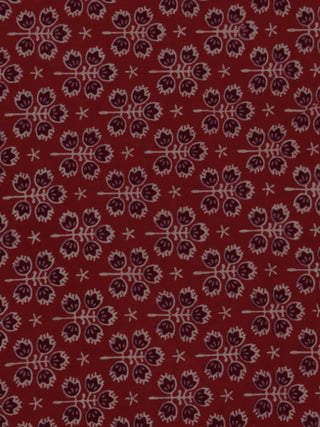 Red White Maroon Ajrakh Printed Cotton Fabric Per Meter - F0916714