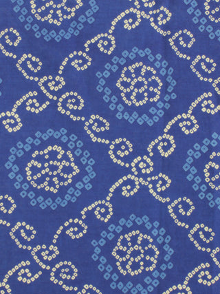 Indigo Ivory Bandhini Hand Block Printed Cotton Fabric Per Meter - F001F2054