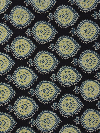 Indigo Green Ivory Ajrakh Printed Cotton Fabric Per Meter - F003F863