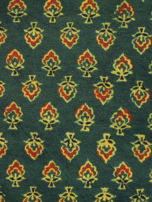 Green Yellow Ajrakh Hand Block Printed Cotton Blouse Fabric - BPA0105