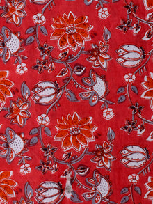 Red Grey White Hand Block Printed Cotton Fabric Per Meter - F001F1991