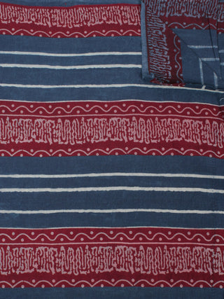 Indigo Ivory Maroon Ajrakh Block Printed Cotton Fabric Per Meter - F0916674