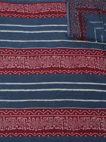 Indigo Ivory Maroon Ajrakh Block Printed Cotton Fabric Per Meter - F0916674