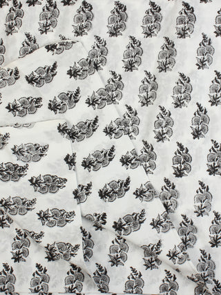 White Grey Black Block Printed Cotton Fabric Per Meter - F001F2241