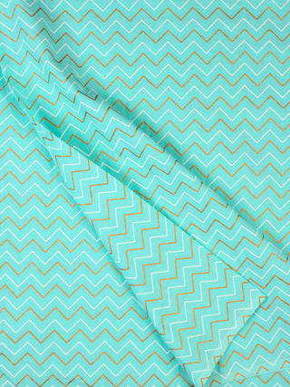 Sea Green White Golden Hand Block Printed Cotton Fabric Per Meter - F001F2283