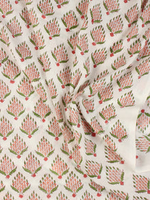 OffWhite Peach Green Hand Block Printed Cotton Fabric Per Meter - F001F2342