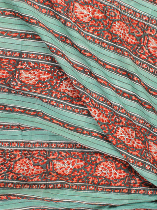 Green Red Peach Hand Block Printed Cotton Fabric Per Meter - F001F2332