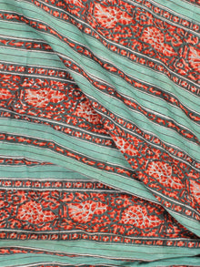 Green Red Peach Hand Block Printed Cotton Fabric Per Meter - F001F2332
