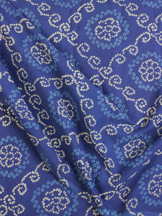 Indigo Ivory Bandhini Hand Block Printed Cotton Fabric Per Meter - F001F2054