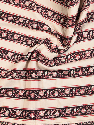 Black Red OffWhite Hand Block Printed Cotton Fabric Per Meter - F001F2439