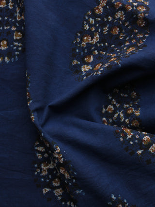 Indigo Peanut Brown Hand Block Printed Cotton Fabric Per Meter - F003F1302