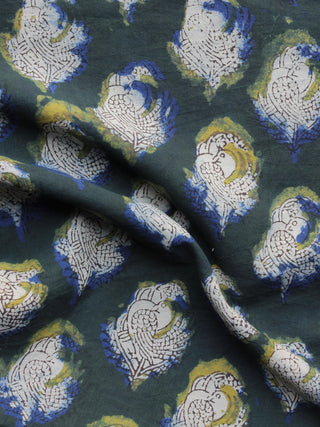 Military Green Ivory Mustard Yellow Hand Block Printed Cotton Fabric Per Meter - F001F1142