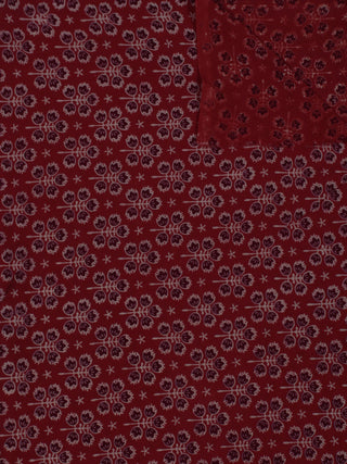 Red White Maroon Ajrakh Printed Cotton Fabric Per Meter - F0916714